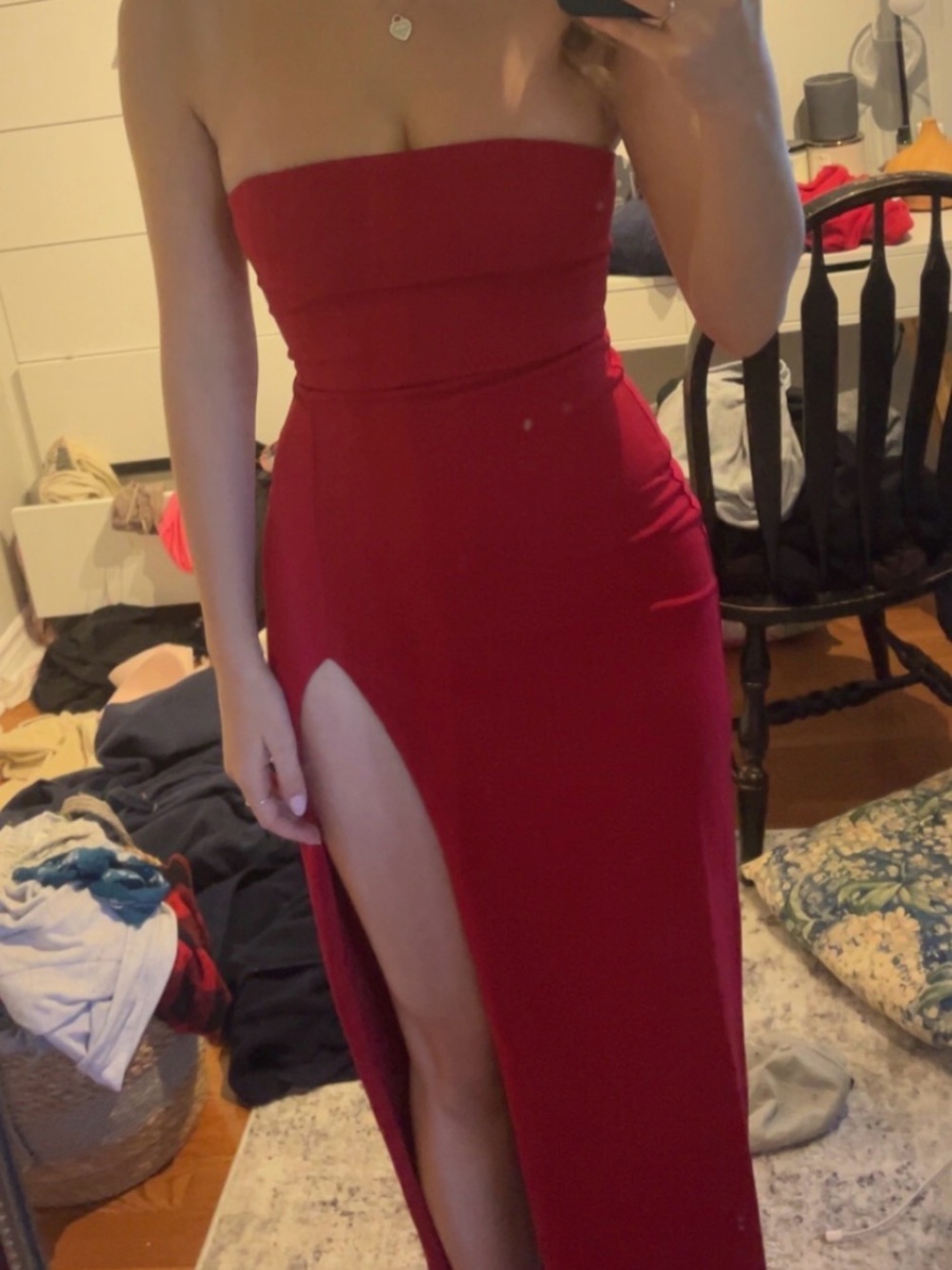 Meshki Strapless Red Maxi Dress with High Slit